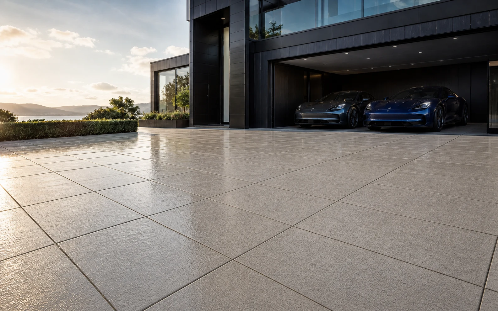 The same driveway after professional exterior cleaning