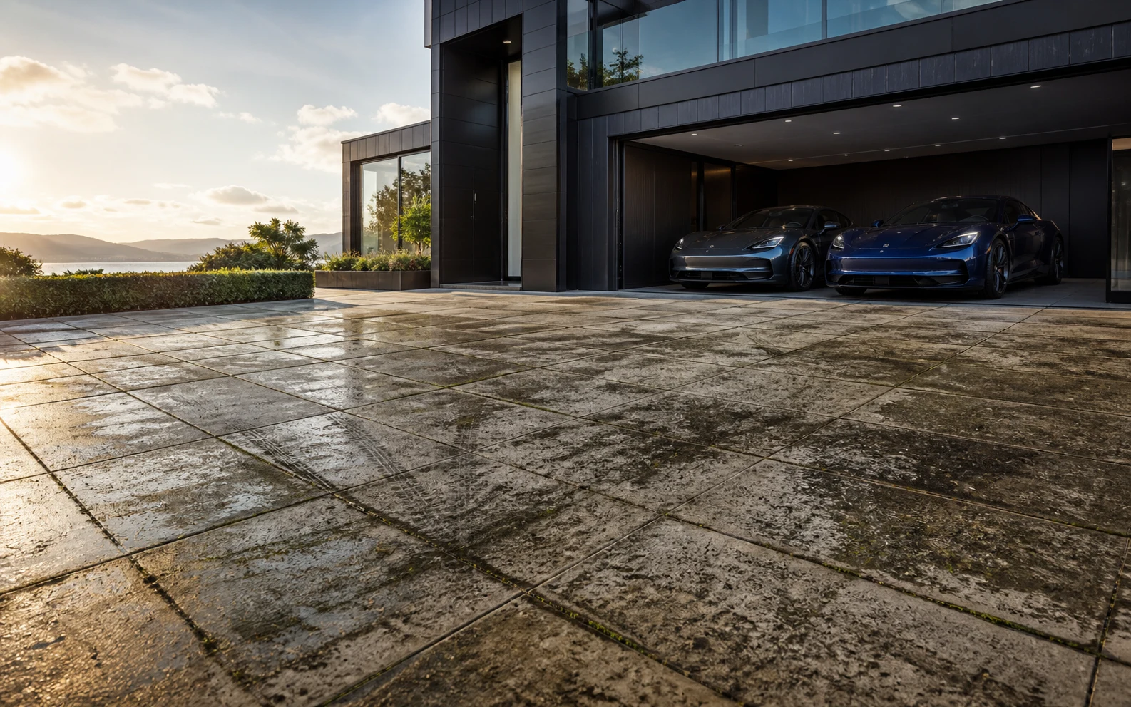 Driveway before professional exterior cleaning